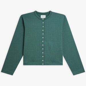 agnes b forest green cotton snap cardigan | size 1 (small)